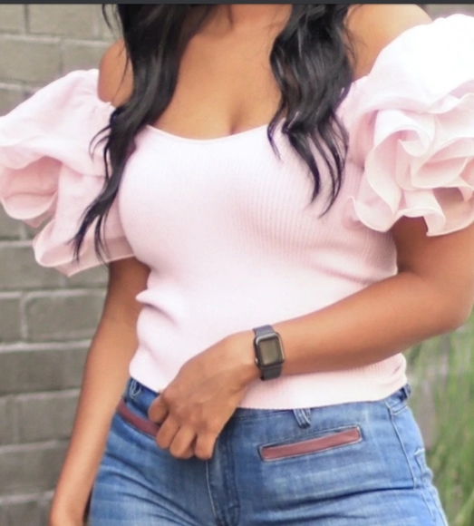 Pink Ruffled Shoulder Top - Picture 1 of 2